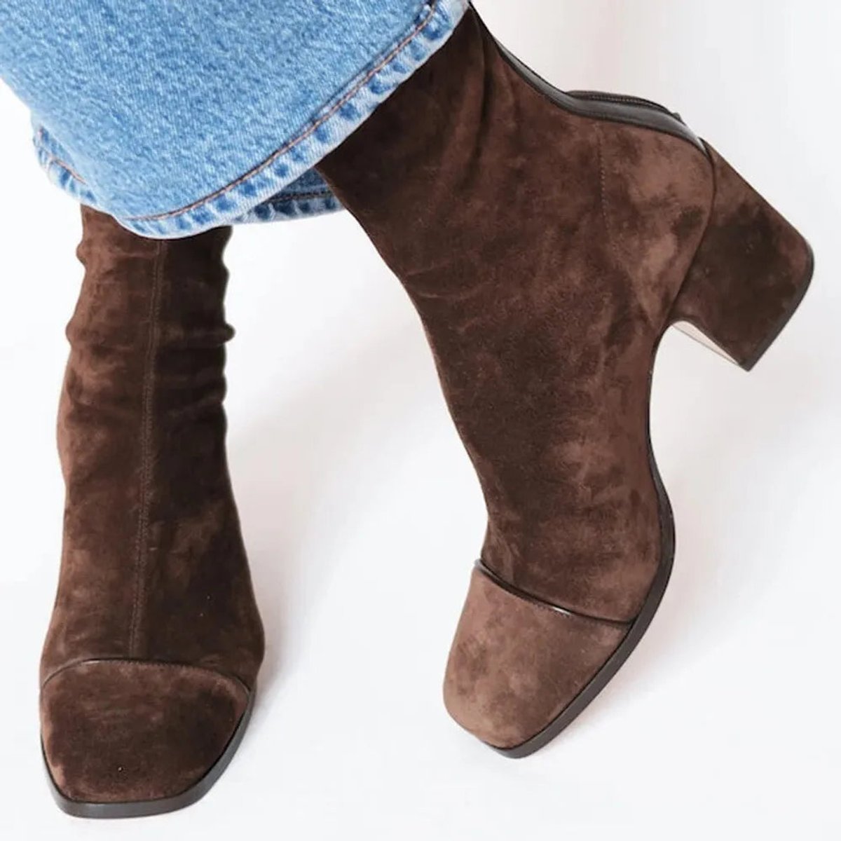 Botki z Kwadratowym Noskiem na Słupku Damskie