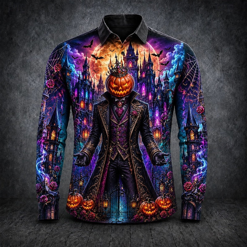 Pánská košile na Halloween s motivem dýně a dlouhým rukávem