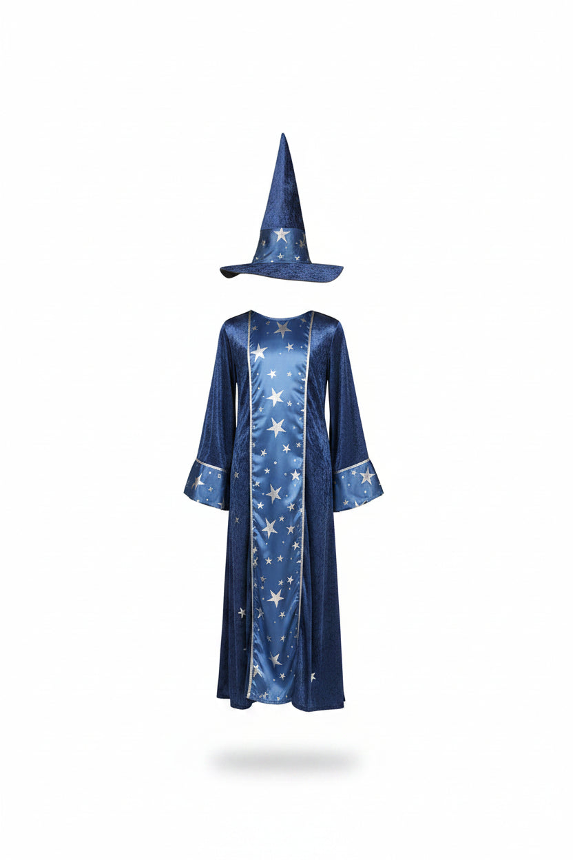 Dětský halloweenský kostým čaroděje s hvězdným hávem